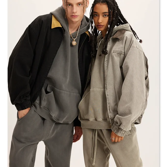 Blank Acid Washed Old Lapel Jacket Fall/winter Loose Casual Men's Jacket American Vintage Men's Heavy Canvas Jacket