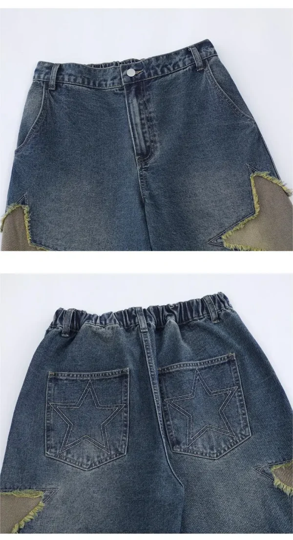 Bermuda Streetwear Distressed Star Embroidery Denim Jean Cotton Baggy Shorts for Mens - Image 4