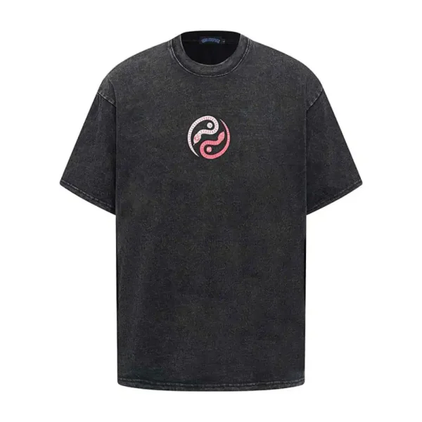 Men's Casual Top 100% Cotton Snake Print T-Shirt Distressed Washed Loose Top Short Sleeved T-Shirt Ins Street Fashion for Summer - Image 2