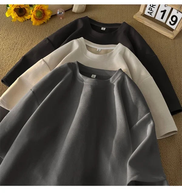 Manufacturing Screen Print Embroidery DTG Blank Cotton Oversize Plain Suede Thick Heavy Unisex T-shirt for Men - Image 2