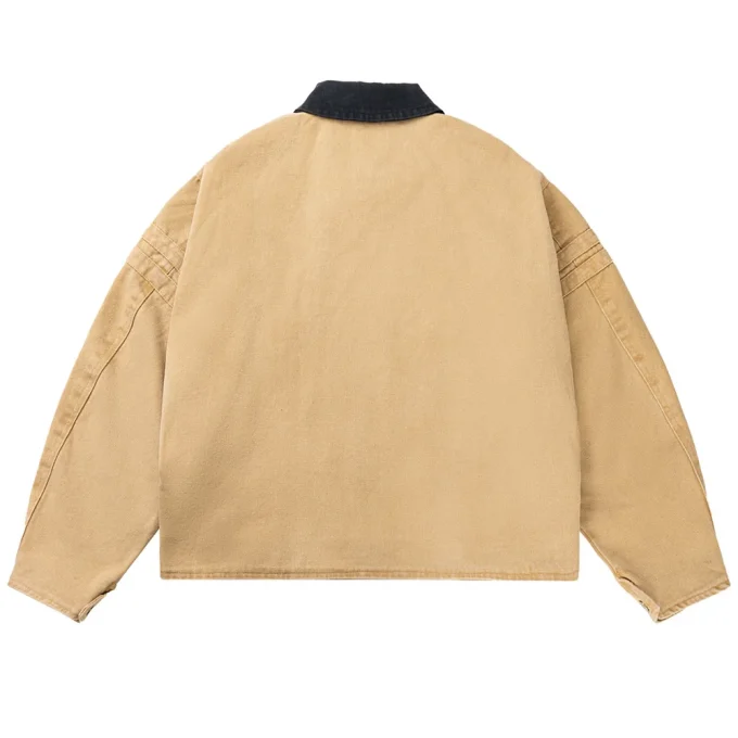 Cleanfit Washed Distressed DUCK Canvas Work Jacket for Men Women Barn Style Trendy Short Silhouette Stand Collar