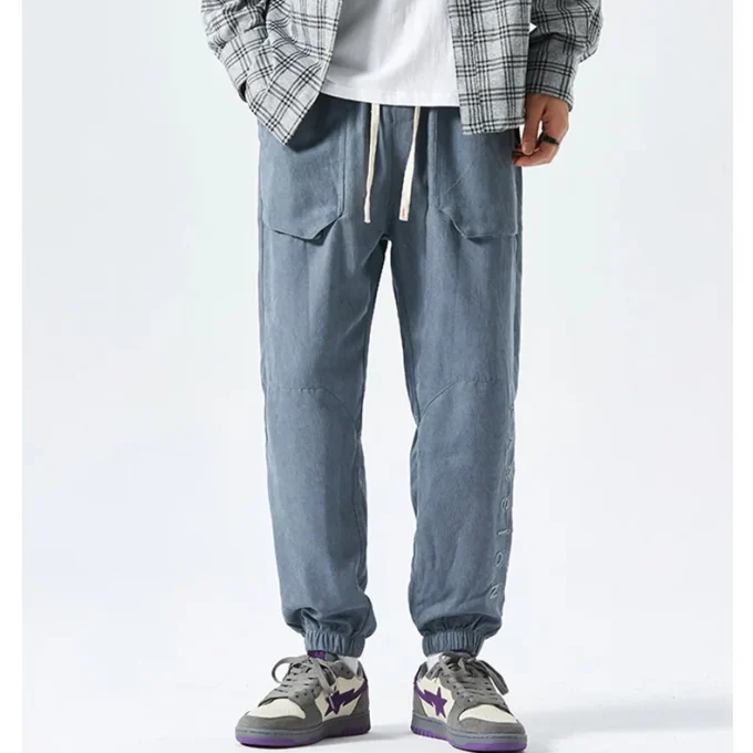 3D Embroidered Nylon Track Trousers Men's Corduroy Pants