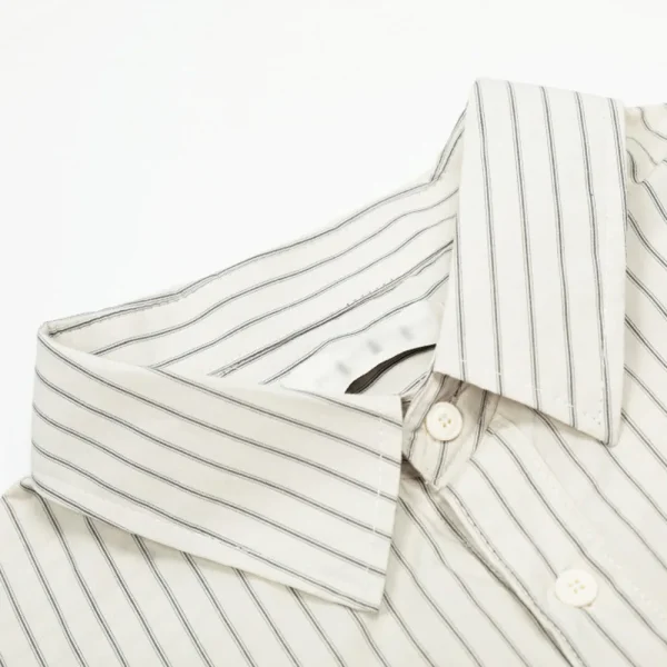 American Style Trendy Vertical Striped Embroidered Letter Men's 100% Cotton Short Sleeve Shirt Turn-down Collar Pocket Loose - Image 5