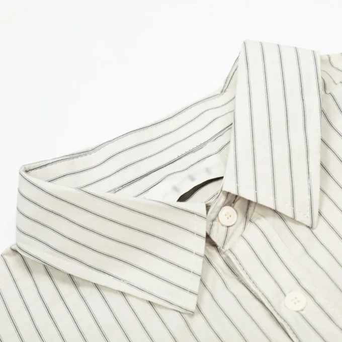 American Style Trendy Vertical Striped Embroidered Letter Men's 100% Cotton Short Sleeve Shirt Turn-down Collar Pocket Loose