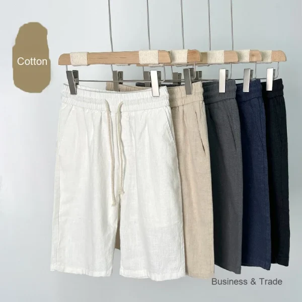 Men's Summer Casual Mid-Length Cotton Linen Shorts Mid-Length Shorts Anti-Wrinkle Feature Washed Decoration - Image 2