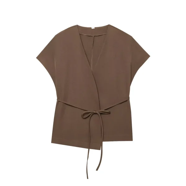 Women's Spring Summer Casual Suit New Solid Color V-Neck Lace-Up Top - Image 6