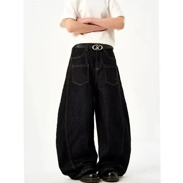 2025 American Retro Unisex Loose Wide Leg Scythe Pants Reversible Embroidered Denim Jeans Casual Curved Knife Summer Winter