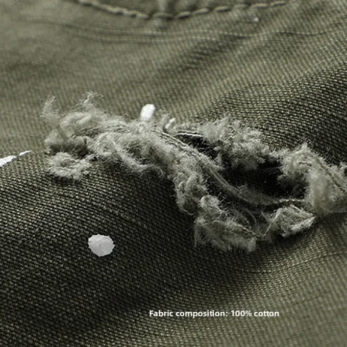 High Street Summer Cargo Shorts for Men Trendy 100% Cotton Knitted Personalized Ripped Paint Splashes Loose Casual Shorts Pants