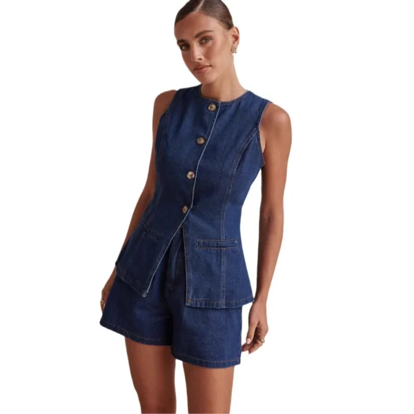 Spring Summer Vintage European American  New Casual Sleeveless Waist High Waist Loose Denim - Image 5