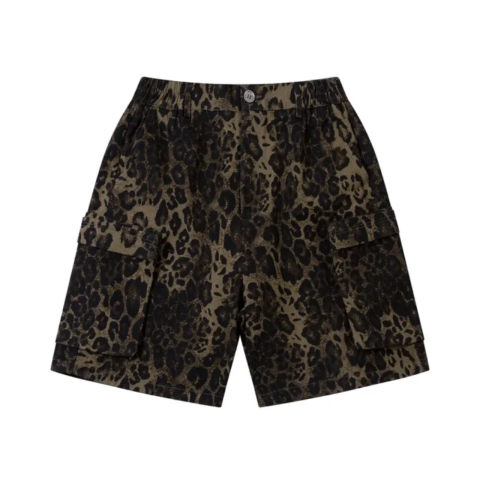 Hot Trendy Men's Summer 100% Cotton Cargo Shorts Leopard Camouflage Multi-Pocket Mid Loose Casual Straight Sports Shorts