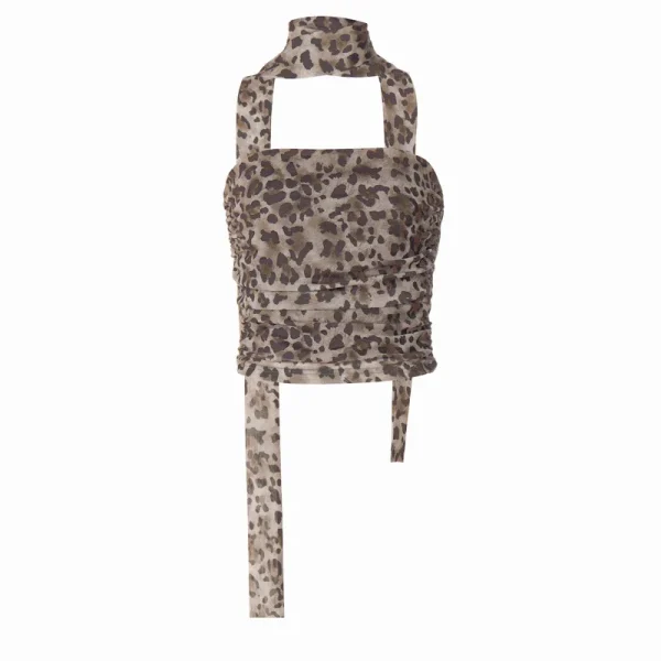 Leopard Print Hot Girl Pure Desire Style Off-Shoulder Tube Top Slim Fit Strapless - Image 5