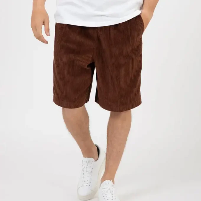 Classic Straight Corduroy Pants Vintage Washed Corduroy Loose Shorts for Mens