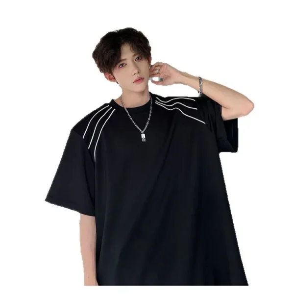 Men's Summer Short Sleeve T-Shirt Trendy High Street Design Loose Casual Half Sleeve Stylist Niche American Style - Image 5