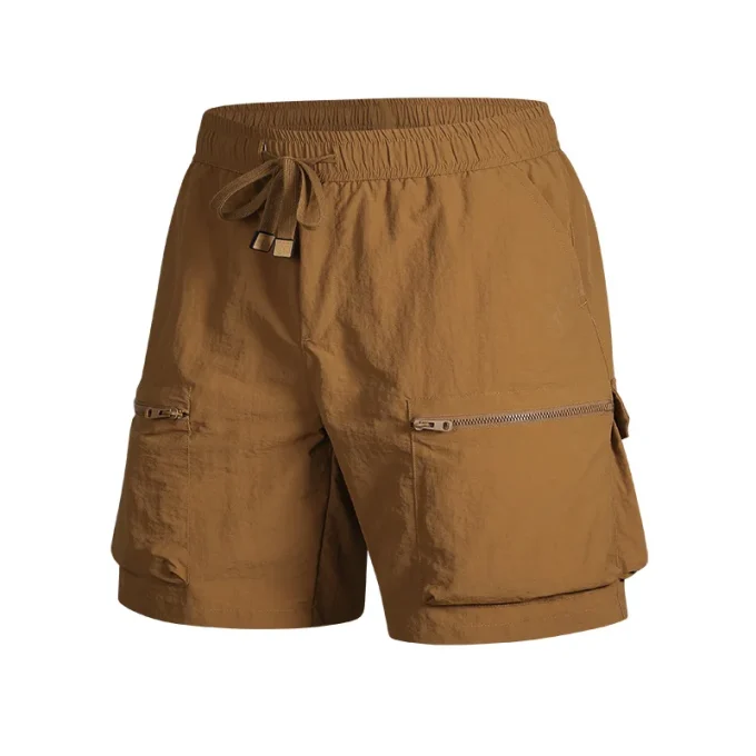 2025 Summer Trendy Men's Cargo Shorts Elastic Waist Multiple Pockets Mid Waist Casual Straight Loose Fit Wide Leg Shorts