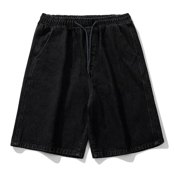 250g Collegiate Style Splicing Solid Color Simple Wash Denim Shorts Retro Suit for Men - Image 2