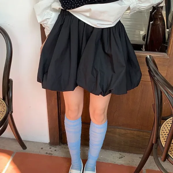 Women's Japanese Style A-Line Slimming Half Skirt Floral Bud Design White New Summer Half-Length Anti-Exposure Skirt Belt