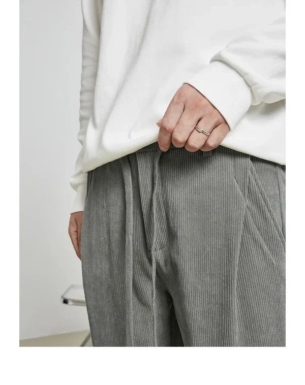 Cropped Design 100% Polyester Blank Mens Corduroy Pants With Stretch Waist - Image 4