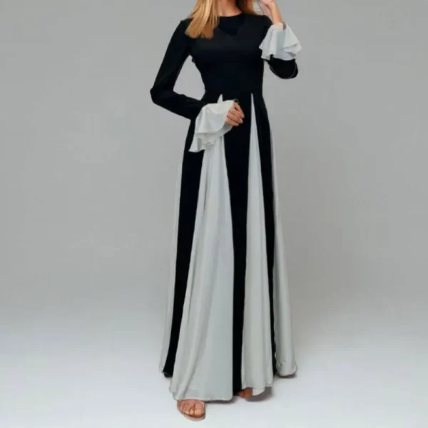 2025 Spring European American Women's Fashion Temperament Sling Contrast Color Loose Large Swing Floor-Length for Vacation Waist - Image 3