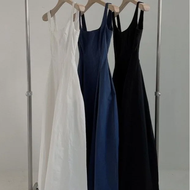 2025 Summer New Korean Waist-Cinching Slimming Elegant Simple Sleeveless Mid-Length Dress Trendy Casual Fashion Strap for Women