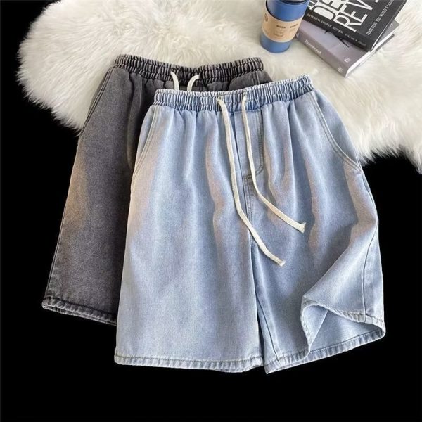 Men's Trendy Summer Sports Pants 100% Cotton Five-Point Elastic Waist Straight Loose Fit Drawstring Casual Sports-Perfect - Image 2