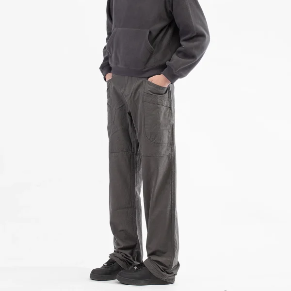 Cargo Men's Multi-Pocket Logging Work Pants Vintage Straight Loose Commuter Casual Long Cotton Fit Clean - Image 4