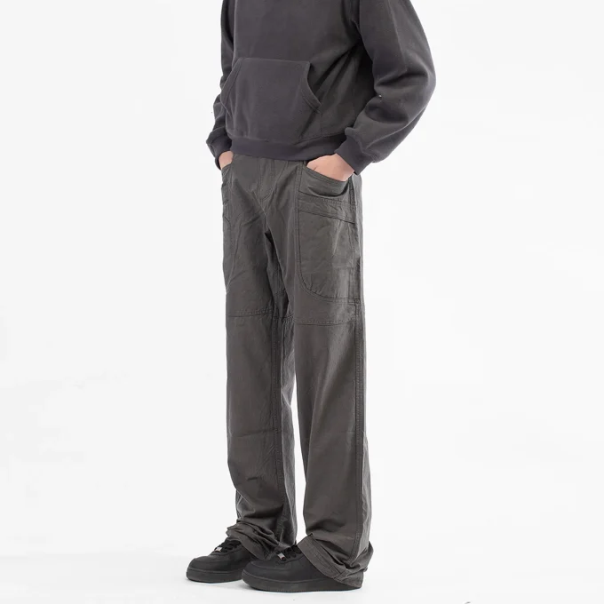 Cargo Men's Multi-Pocket Logging Work Pants Vintage Straight Loose Commuter Casual Long Cotton Fit Clean