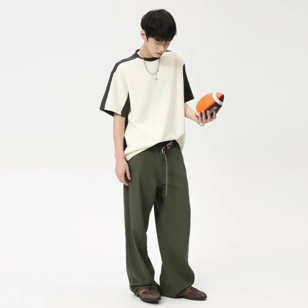 2025 Summer New Loose Men's Japanese Retro Casual Green Waxed Denim Stonewashed High Pencil Pants Vintage Hip Straight - Image 5