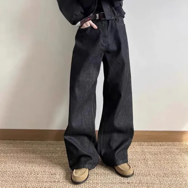 2025 High-End Black Selvedge Red Edge Denim Pants Cleanfit Straight A-Line Narrow Jeans with Wide Leg Casual Winter Style - Image 2