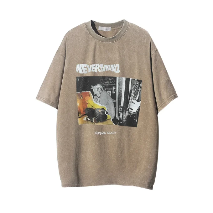 Design High Street Vintage Men T Shirt Letter Short Sleeve T-shirt Cotton Casual and Simple Men's T-Shirt