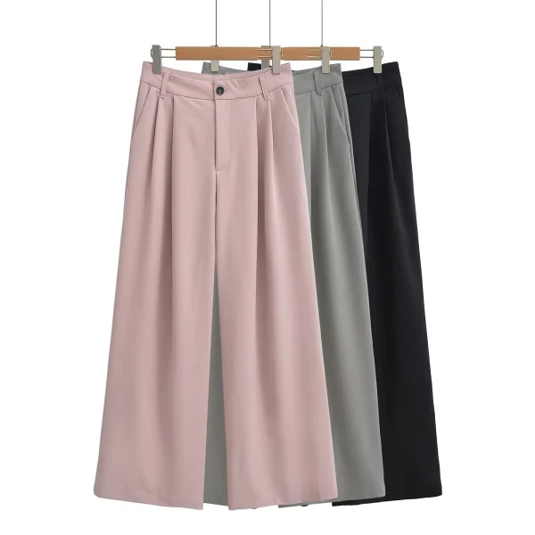 Source Women's Casual Double Pleated Loose Wide Leg Pants XS Size High for Amazon AliExpress Cross-Border