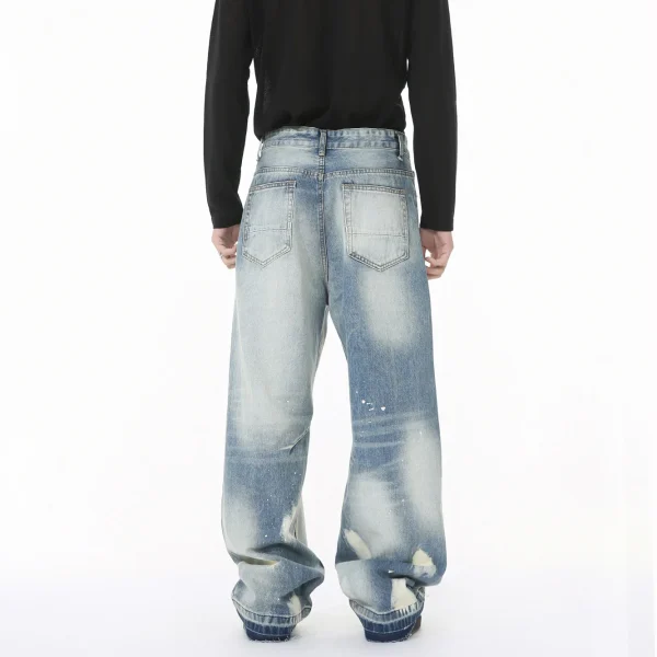 2025 Men's Summer Vintage Jeans High Street Vibe Heavy Craft Splash Ink Washed Frayed Denim Casual Style - Image 3