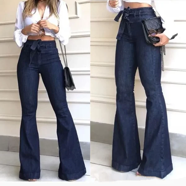 High-Waisted Flared Denim Pants with Lace-Up Feature Breathable Casual Style for Summer Winter Hot-Selling on AliExpress EBay - Image 2