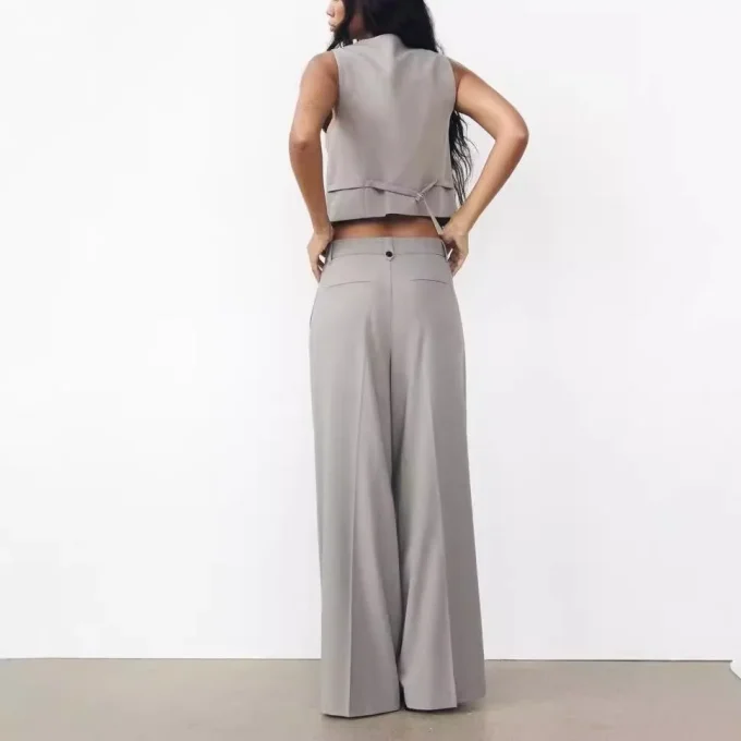 Source Women's Casual Double Pleated Loose Wide Leg Pants XS Size High for Amazon AliExpress Cross-Border