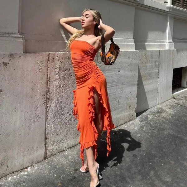 2025 Summer European American Style Cross-Border Hot Product Sexy Women's Floor-Length One-Shoulder Jellyfish Lace New for Hot - Image 2
