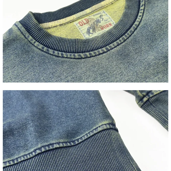 Retro Blue Tie Dyed Oversized Round Neck Loose Autumn Winter Sweatshirt for Men