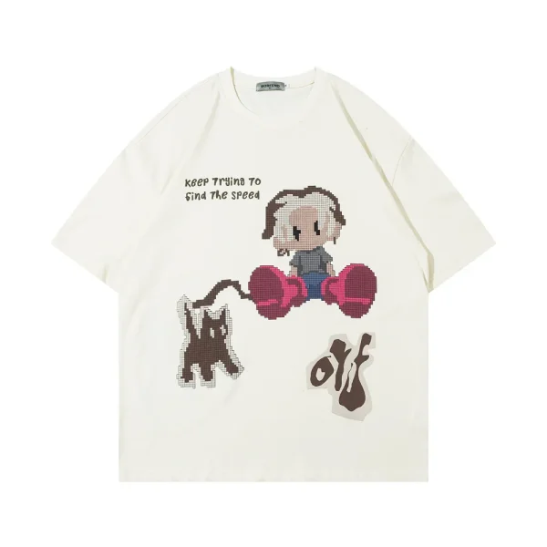 Men's Fun Cartoon Anime Print Half Sleeve O-neck T-Shirt High Street Trend 100% Cotton Hip Hop Style Loose Fit Base Tee