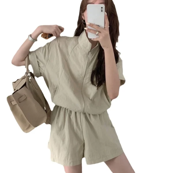 New Summer High-end Loose pink Sunscreen Light Shorts Two-piece Set - Image 5