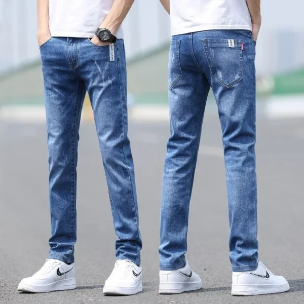 2025 Spring Summer Trendy Jeans for Men Versatile Light Color Straight Pants Casual Solid Small Feet for Everyday Use