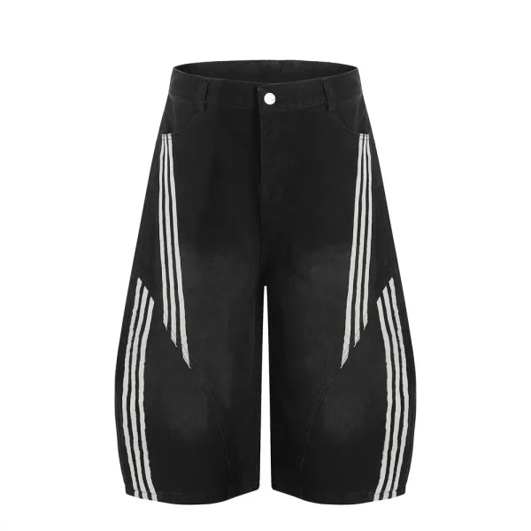 Autumn and Summer New Loose Wide-leg Korean Style Retro Shorts Jeans Men's Size