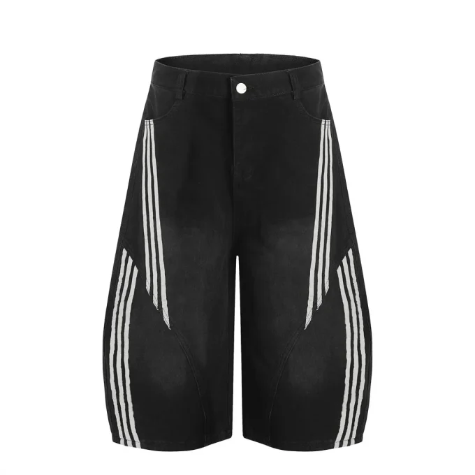 Autumn and Summer New Loose Wide-leg Korean Style Retro Shorts Jeans Men's Size