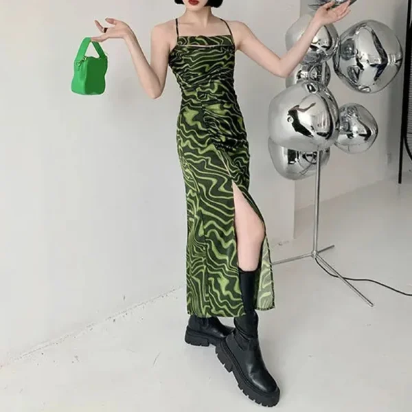2025 High-End Spring Summer New Collection Niche Style Open Suspender Dress Mid-Length Chiffon Casual Front Natural