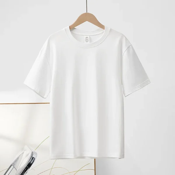 Pure Cotton  Short Sleeve T-Shirt Regular Shoulder Neck Top Solid Color Half Sleeve Base Knitted - Image 6