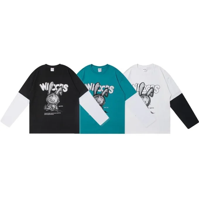 Cotton DTG Printed Men's T-shirt Screen Printed Design Double Layer Long Sleeve T-shirt for Men