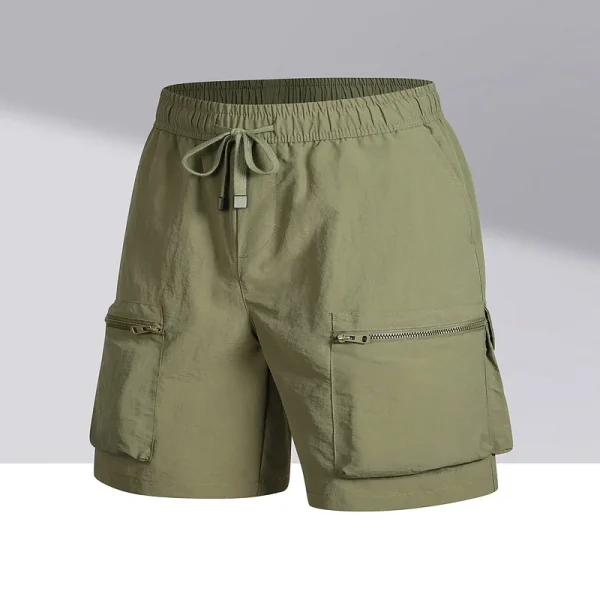 2025 Summer Trendy Men's Cargo Shorts Elastic Waist Multiple Pockets Mid Waist Casual Straight Loose Fit Wide Leg Shorts - Image 3