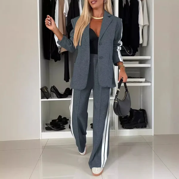New Elegant Comfortable Women's Two-Piece Suit Lapel Solid Pattern Set - Image 3