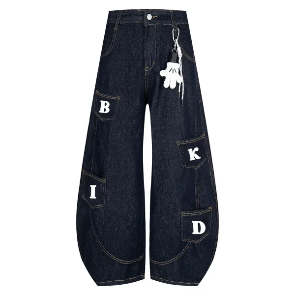 2025 New American Design Scimitar Men's Jeans Letter-Niche Drape Wide Leg Pants Easiest Match Washed Denim for Autumn/Winter - Image 6
