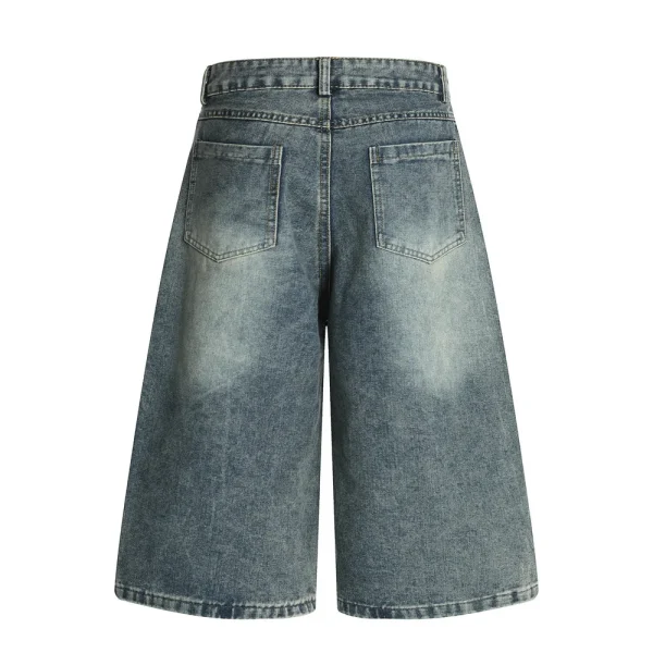 Autumn and Summer New Loose Wide-leg Korean Style Retro Shorts Jeans Men's Size - Image 3