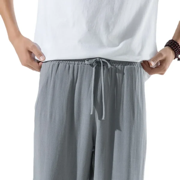 Cotton and Linen Trousers Black Blue Fashion Simple Pants Loose Breathable Daily Formal Trousers Men - Image 3