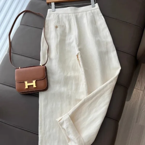 2025 New Summer Korean Fashion Elegant Two-Piece Set Canvas Suit Vest Wide Leg Pants Button Decoration Casual Ins Trend Design - Image 3