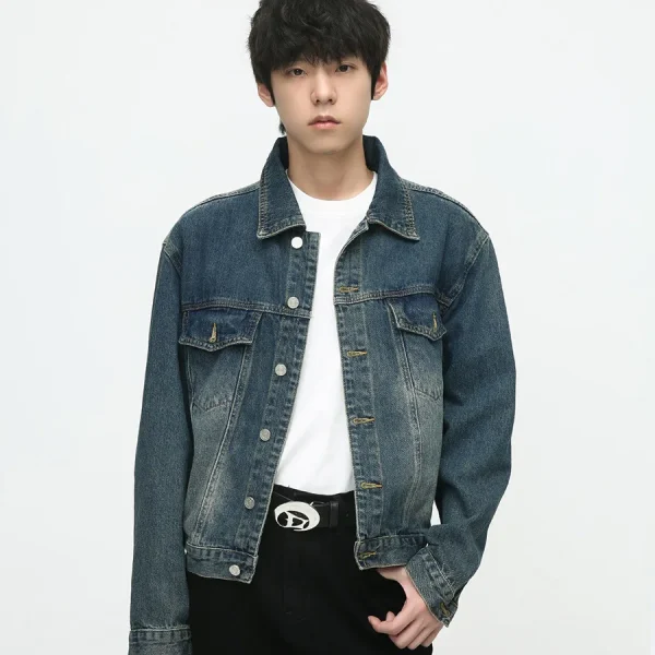 Denim Jacket Men's Autumn New Retro Style Old Design Loose Denim Jacket Men's Size